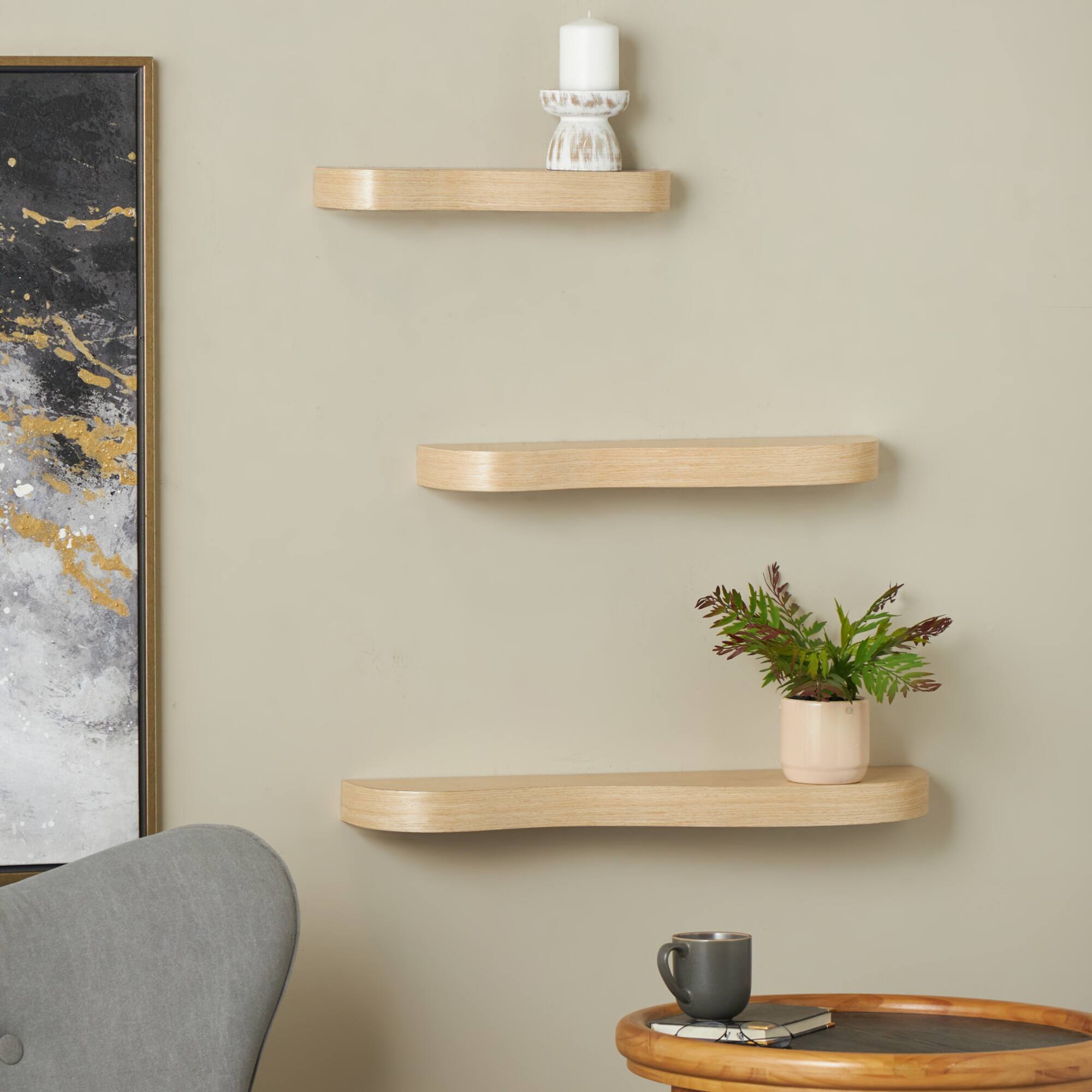 Light Brown Wood Handmade Wall Shelf Set